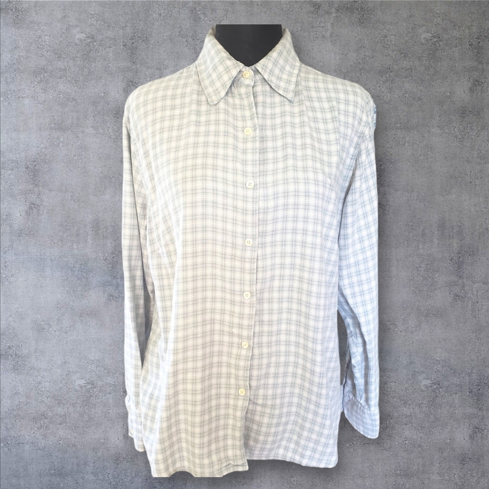 Eddie Bauer Womens Plaid Shirt Size L Blue 100% Cotton Gorp Grunge Cabincore
